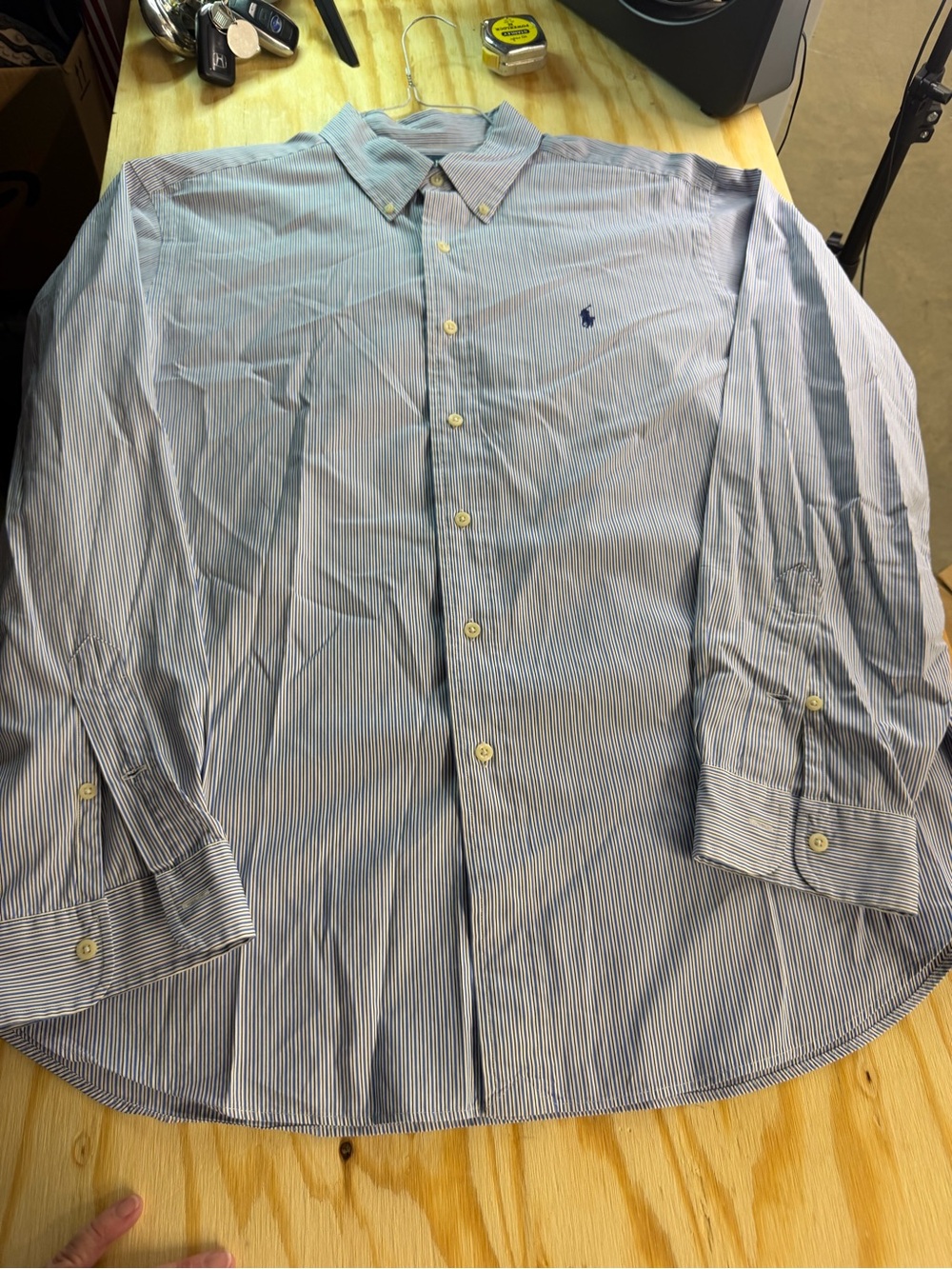 Ralph Lauren Classic Fit XL Blue White Striped Button Down Long Sleeve Shirt